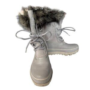 Sorel Womens Waterproof Winter Boots Gray Faux Fur Trim Size 6.5